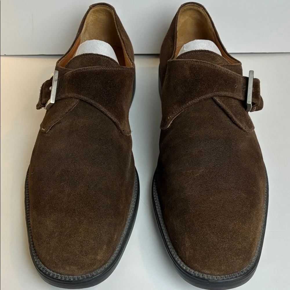 Salvatore Ferragamo Loafers 9.5 EU43.5 Suede Leather Monk Straps Shoes Italy
